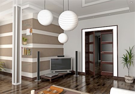 modern private interior (3D rendering) Stock Photo - Budget Royalty-Free & Subscription, Code: 400-04994241