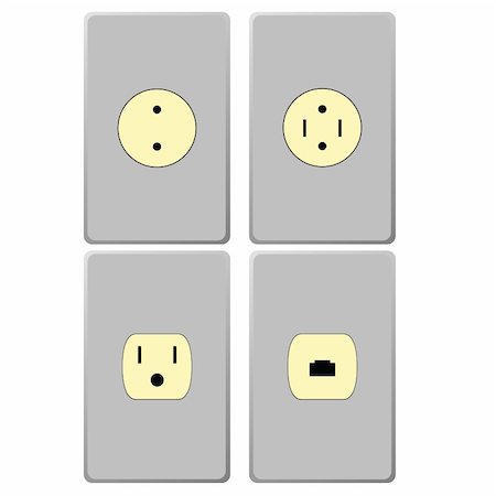 Illustration of four different wall electric sockets, for different types of plugs Stock Photo - Budget Royalty-Free & Subscription, Code: 400-04994613