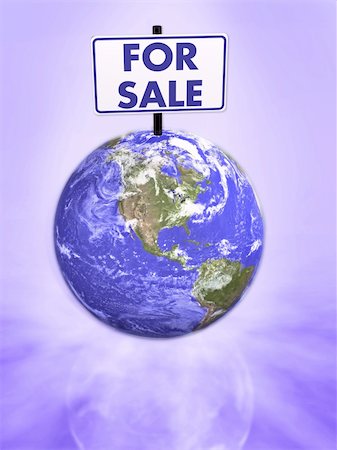 family with sold sign - Earth for sale sign 3d concept illustration Photographie de stock - Aubaine LD & Abonnement, Code: 400-04994838