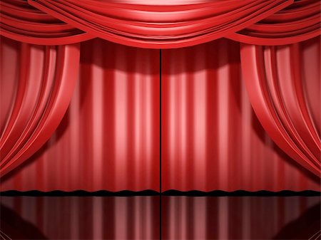 empty stage event - red stage theater drapes open Stock Photo - Budget Royalty-Free & Subscription, Code: 400-04994922