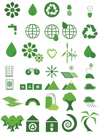 planet icon sets - Illustration set of 35 environmental icons in different shades of green and white Stock Photo - Budget Royalty-Free & Subscription, Code: 400-04995331