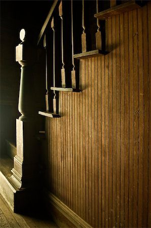 Antique wood stairwell in natual light inside an old house. Stock Photo - Budget Royalty-Free & Subscription, Code: 400-04995470