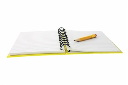 simsearch:400-05289536,k - Short Pencil on Open Note Book on White Background Stock Photo - Budget Royalty-Free & Subscription, Code: 400-04996597