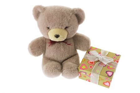 simsearch:400-04996602,k - Teddy Bear with Gift Box on white Background Photographie de stock - Aubaine LD & Abonnement, Code: 400-04996605