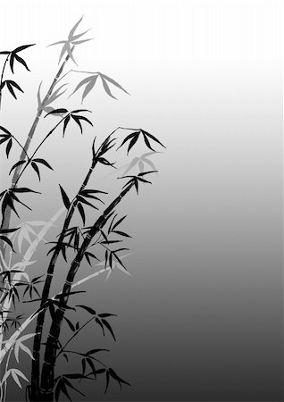 Silhouette of branches of a bamboo on a grey background Stock Photo - Budget Royalty-Free & Subscription, Code: 400-04996615