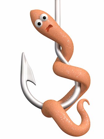 simsearch:400-08258030,k - 3d scared worm on a fishing hook. Objects over white Stock Photo - Budget Royalty-Free & Subscription, Code: 400-04996874