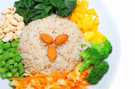 simsearch:400-04997357,k - Healthy Asian dishes, brown rice and vegetables Photographie de stock - Aubaine LD & Abonnement, Code: 400-04997357