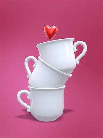 three porcelain coffee cups pile and love heart Stock Photo - Budget Royalty-Free & Subscription, Code: 400-04997378
