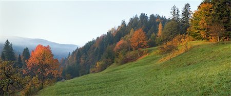 simsearch:400-05737744,k - Autumn morning on mountain willage surroundings. Five shots composite picture. Jaremche-Town outskirts, Ivano-Frankivsk Region, Ukraine. Stock Photo - Budget Royalty-Free & Subscription, Code: 400-04997834