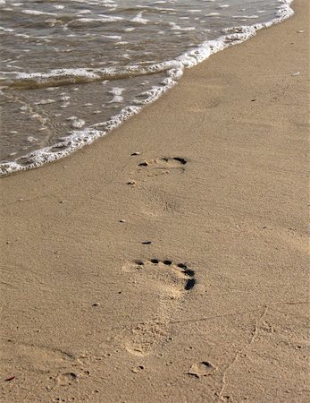 Footprints (steps) on a sea beach sand walking into water Stock Photo - Budget Royalty-Free & Subscription, Code: 400-04998094