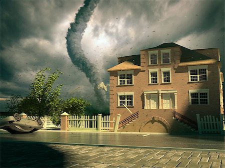 tornado over the house (3d rendering) Stock Photo - Budget Royalty-Free & Subscription, Code: 400-04998159