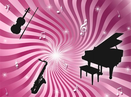 simsearch:400-04564484,k - Sunburst background with musical instruments, notes and stars Foto de stock - Super Valor sin royalties y Suscripción, Código: 400-04998399