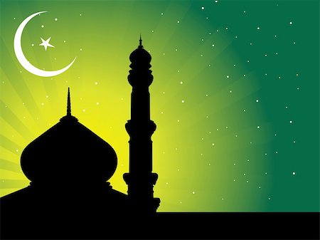 silhouette of mosques in over bright night sky, wallpaper Stock Photo - Budget Royalty-Free & Subscription, Code: 400-04999192