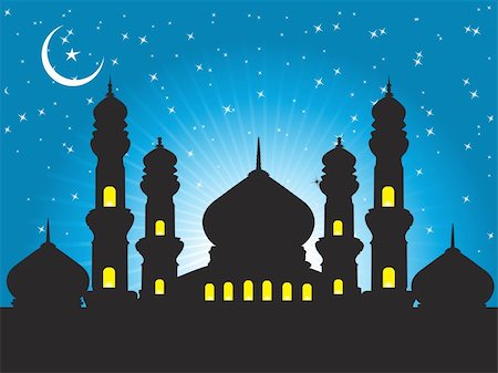 silhouette of mosques in the moon night, wallpaper Stock Photo - Budget Royalty-Free & Subscription, Code: 400-04999193
