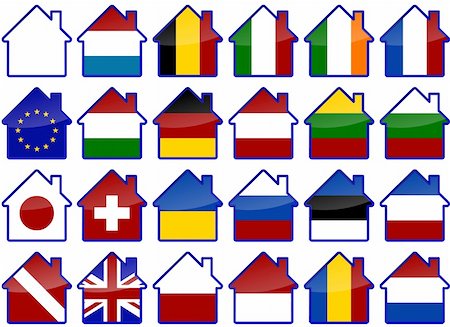 House icons with different foreign flags Stock Photo - Budget Royalty-Free & Subscription, Code: 400-04999665