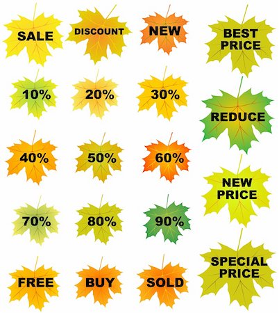 reduced sign in a shop - Set of autumn leaves price tags Stock Photo - Budget Royalty-Free & Subscription, Code: 400-04999941