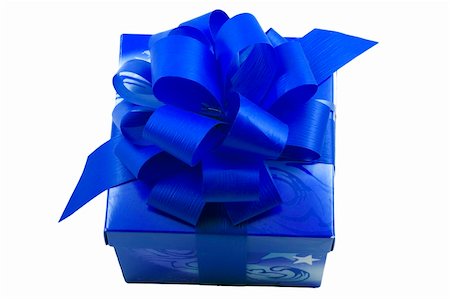 a blue present with a blue ribbon isolated on the white background Foto de stock - Royalty-Free Super Valor e Assinatura, Número: 400-04990068