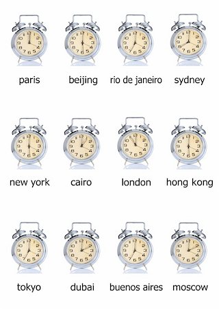 earth night asia - group of alarm clock with times 12 clock and 12 cities Stock Photo - Budget Royalty-Free & Subscription, Code: 400-04990719