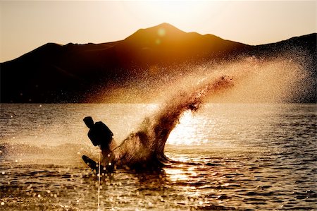 Silhouette of a water skier Stock Photo - Budget Royalty-Free & Subscription, Code: 400-04991067