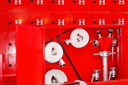 Complete mandatory fire hydrant and hose equipment Fotografie stock - Microstock e Abbonamento, Codice: 400-04991555