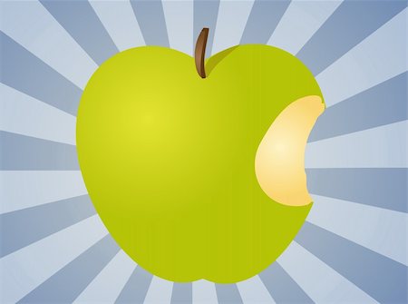 partly - Apple illustration whole green fruit with bite Stock Photo - Budget Royalty-Free & Subscription, Code: 400-04991879