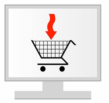 computer monitor with shopping cart and red arrow - concept of online shopping Stock Photo - Budget Royalty-Free & Subscription, Code: 400-04992416