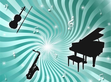 simsearch:400-04593971,k - Sunburst background with musical instruments, notes and stars Photographie de stock - Aubaine LD & Abonnement, Code: 400-04992550