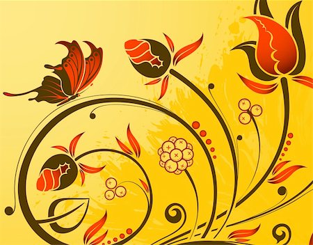 simsearch:400-04026872,k - Grunge floral background with butterfly, element for design, vector illustration Stockbilder - Microstock & Abonnement, Bildnummer: 400-04993351
