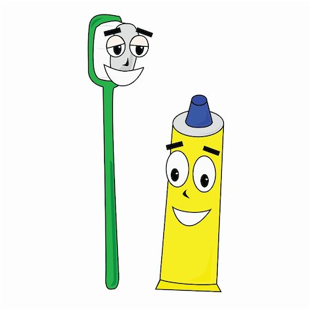 Vector illustration of cartoon showing a toothpaste with its buddy toothbrush, happily showing off their smiles Stock Photo - Budget Royalty-Free & Subscription, Code: 400-05004618