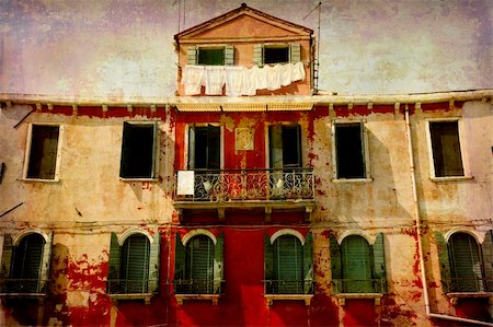 Artistic work of my own in retro style - Postcard from Italy. - Beautiful old facade - the island Murano, Venice. Stock Photo - Budget Royalty-Free & Subscription, Code: 400-05004765