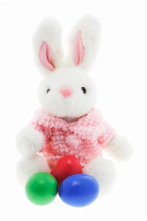 stuffed animals bunny - Bunny and Easter Eggs on White Background Stock Photo - Budget Royalty-Free & Subscription, Code: 400-05005054