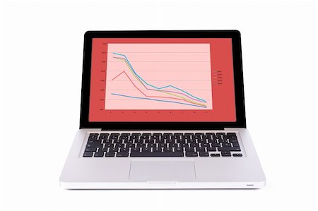 simsearch:400-04237414,k - Modern and stylish laptop computer with business report of financial crash, isolated on a white background Photographie de stock - Aubaine LD & Abonnement, Code: 400-05005098