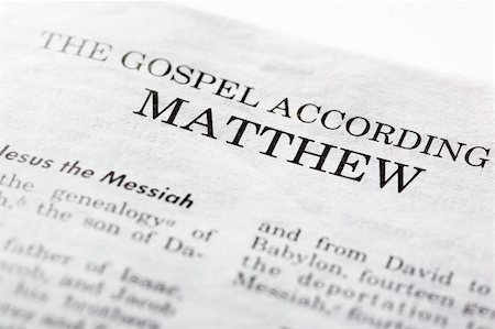 simsearch:400-05076892,k - The Gospel According to Mathew, macro detail of the first book of the Christian New Testament Stock Photo - Budget Royalty-Free & Subscription, Code: 400-05005368