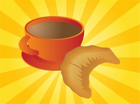 simsearch:400-05005441,k - Mug of coffee and croissant pastry illustration Stock Photo - Budget Royalty-Free & Subscription, Code: 400-05005440