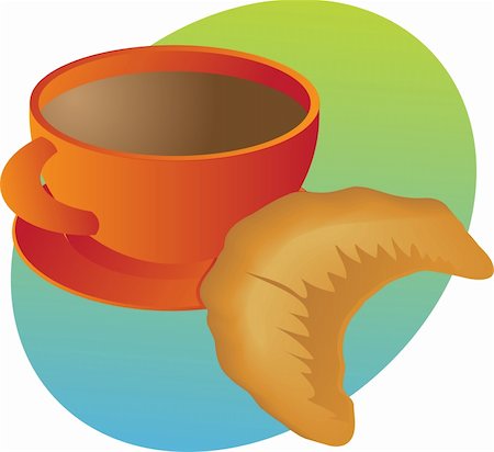 simsearch:400-05005441,k - Mug of coffee and croissant pastry illustration Stock Photo - Budget Royalty-Free & Subscription, Code: 400-05005441
