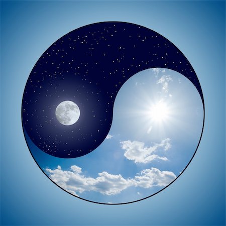 philosophie - Modified Yin & Yang symbol - sunny day versus moon at night Photographie de stock - Aubaine LD & Abonnement, Code: 400-05005924