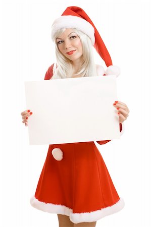 Xmas girl holding blank sign Stock Photo - Budget Royalty-Free & Subscription, Code: 400-05006186