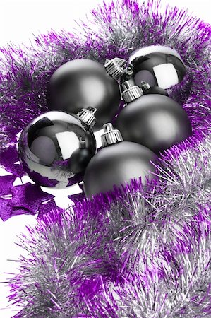simsearch:400-05177572,k - Several black balls and lilac tinsel Stock Photo - Budget Royalty-Free & Subscription, Code: 400-05006435