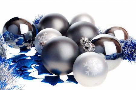 simsearch:400-05177572,k - Dark and light silver Christmas balls with blue stars Stock Photo - Budget Royalty-Free & Subscription, Code: 400-05006431