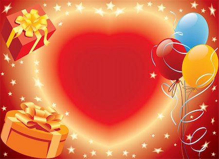 simsearch:400-04411980,k - Birthday presents with heart and balloons party decoration Fotografie stock - Microstock e Abbonamento, Codice: 400-05006859