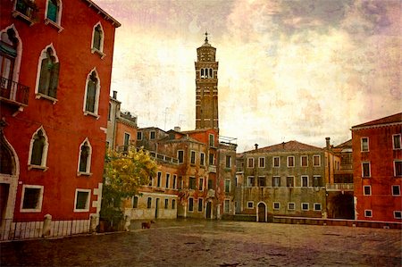 simsearch:400-05004765,k - Artistic work of my own in retro style - Postcard from Italy. - Nice square after rain - Venice. Fotografie stock - Microstock e Abbonamento, Codice: 400-05007300