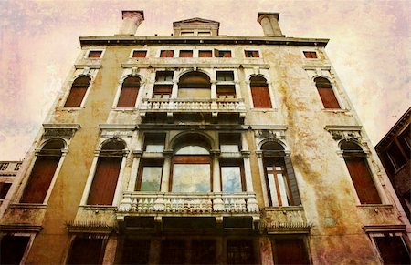 simsearch:400-05059274,k - Artistic work of my own in retro style - Postcard from Italy. - Urban palace Venice. Foto de stock - Super Valor sin royalties y Suscripción, Código: 400-05008197