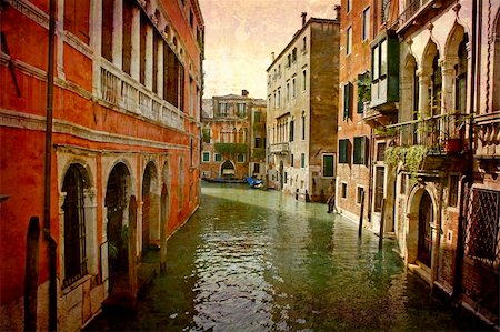 simsearch:400-05059274,k - Artistic work of my own in retro style - Postcard from Italy. - Idylic canal Venice. Foto de stock - Super Valor sin royalties y Suscripción, Código: 400-05008233