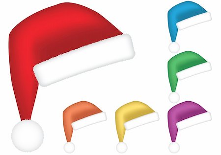 simsearch:400-07179884,k - Santa caps. Multicolor collection isolated on white background. Vector illustration. Photographie de stock - Aubaine LD & Abonnement, Code: 400-05008257