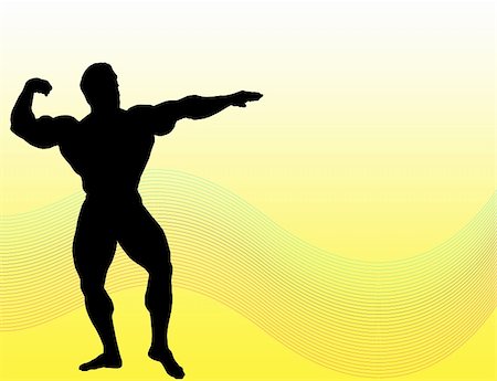 Body builder silhouette over yellow background with colored lines Stock Photo - Budget Royalty-Free & Subscription, Code: 400-05009126