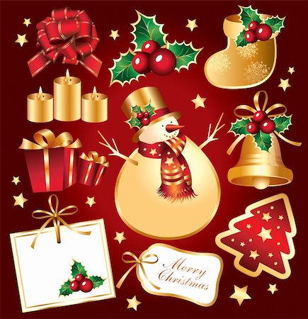 simsearch:400-07838225,k - Set New Year's, christmas symbols and elemnts. Photographie de stock - Aubaine LD & Abonnement, Code: 400-05009623