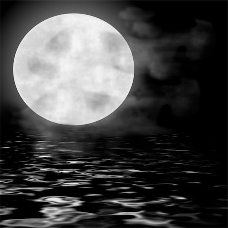 dark moon with clouds - Reflection of a full moon reflecting in water in the night sky Photographie de stock - Aubaine LD & Abonnement, Code: 400-05000674