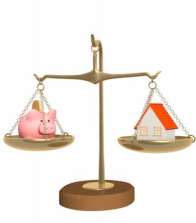debt scales - Choice - piggy bank and house on bowls of scales Stock Photo - Budget Royalty-Free & Subscription, Code: 400-05000776
