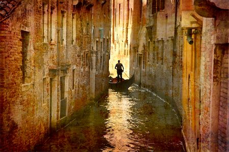 Artistic work of my own in retro style - Postcard from Italy. - Gondola - Venice. Stock Photo - Budget Royalty-Free & Subscription, Code: 400-05000922