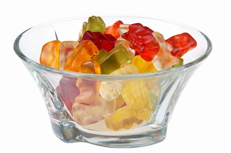 Gummy bears in glass bowl isolated on white background Stock Photo - Budget Royalty-Free & Subscription, Code: 400-05001135